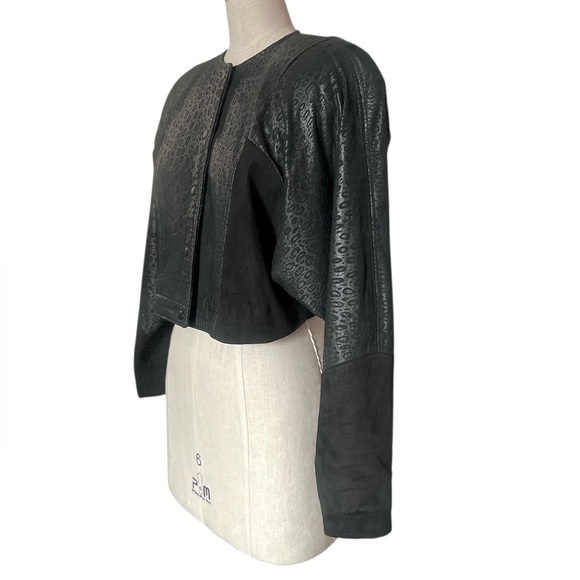 Vakko Neiman Marcus Cropped Leather Jacket Vintage Black - Picture 3 of 16